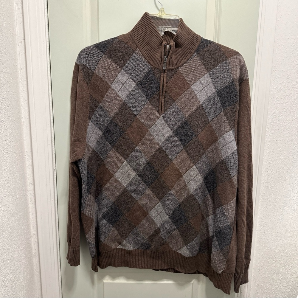 Men's Argyle Sweater - Brown and Gray